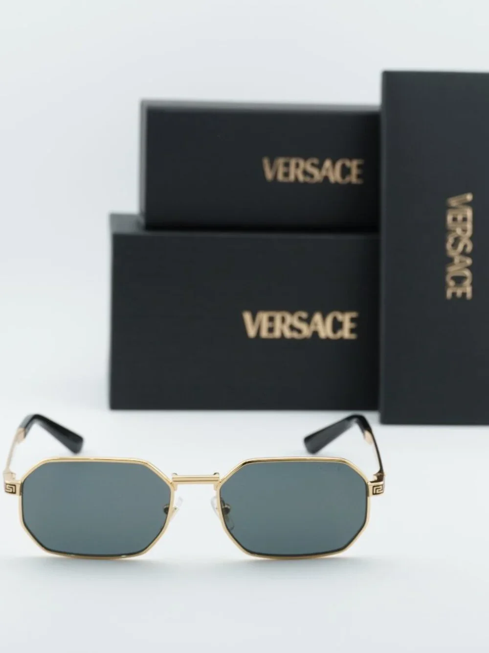 Versace VE2297 100287 Rectangle Sunglasses – Gold / Dark Grey